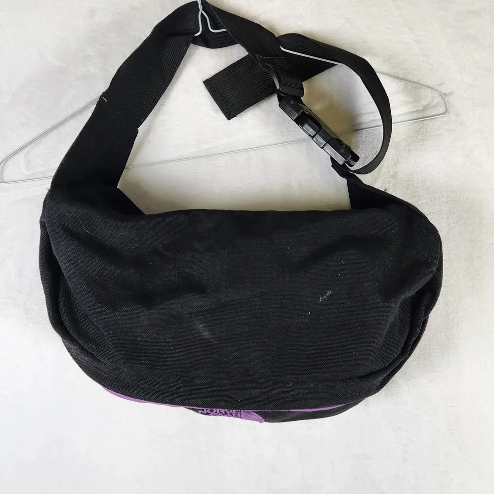 The North Face Sling Bag Black‎ Purple Logo Crossbody Utility Pack Vtg Y2K Style